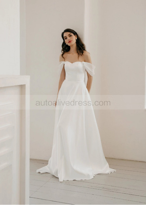 Off Shoulder Ivory Satin Tulle Chic Wedding Dress